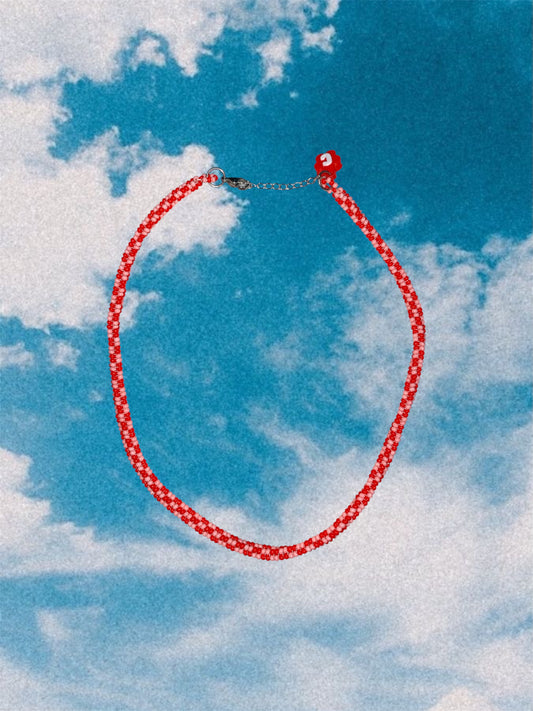 Collar caramelo rojo y rosa